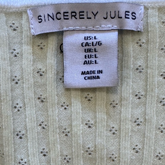 Sincerely Jules Top Tie Front Sz L Yellow Coquette Dainty Soft Stretch Feminine - Picture 6 of 6